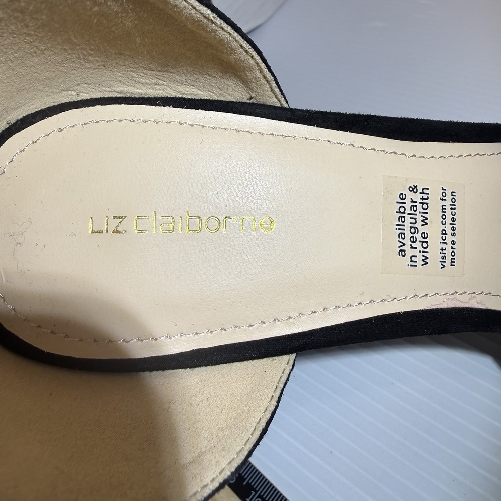 Liz Claiborne Hawkin Pointed Toe Ankle Strap Faux Suede Black Wedge Heels 12 M - Picture 10 of 15
